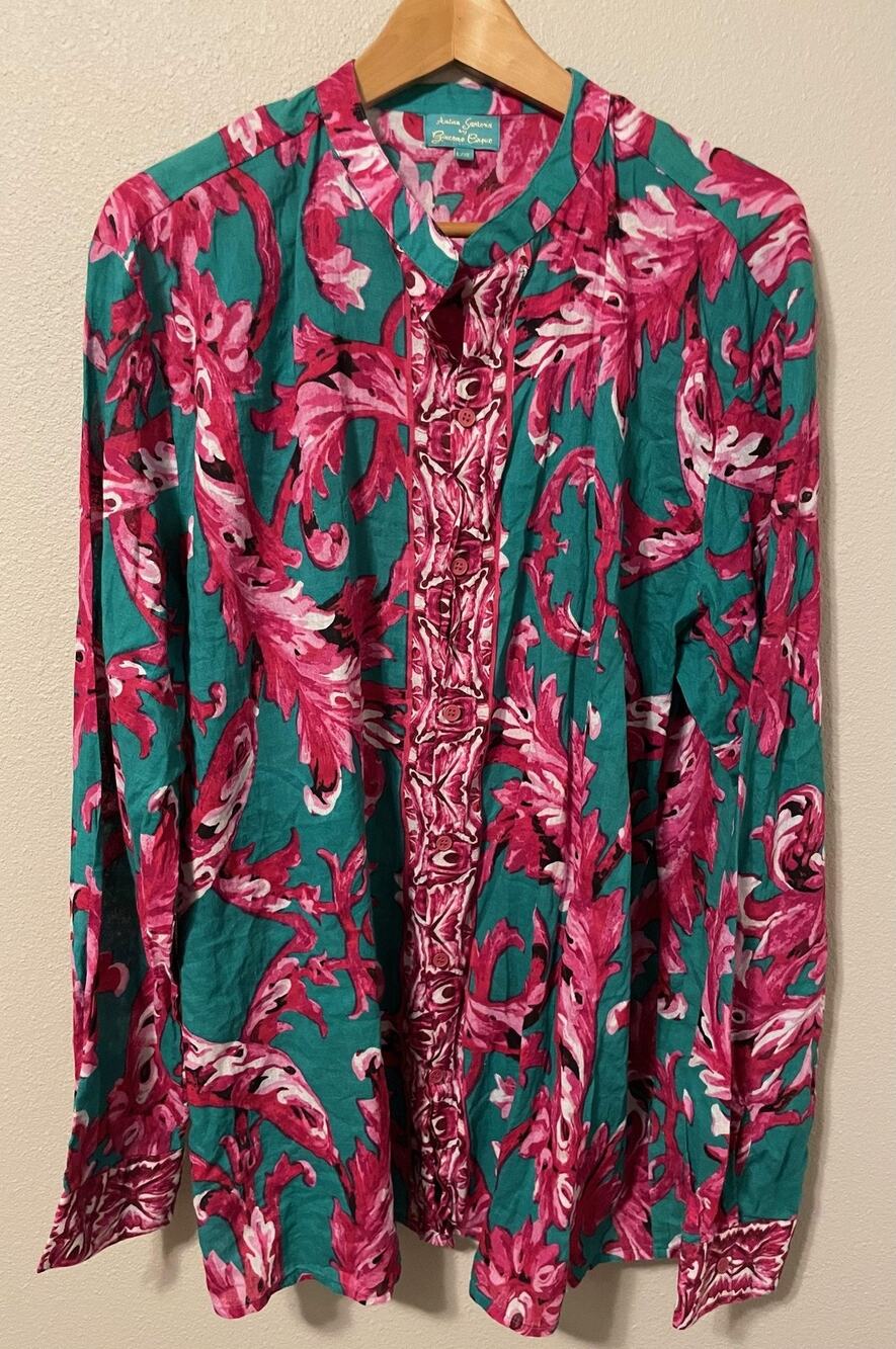 Antica Sartoria By Giacomo Cinque Button Up Womens L XL Green Pink Floral Boho